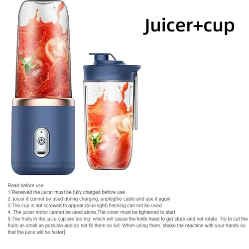 6 Color 400ml Portable USB Blender Electric Travel Juicer Cup For Smoothie Milkshake Kitchen Mini Mixer Tool - Color: Double Cup Blue